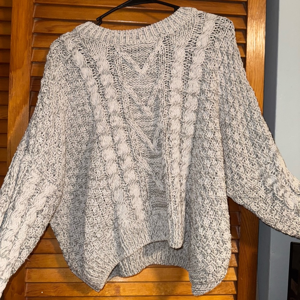 Double Zero Light Gray Cable Knit Sweater